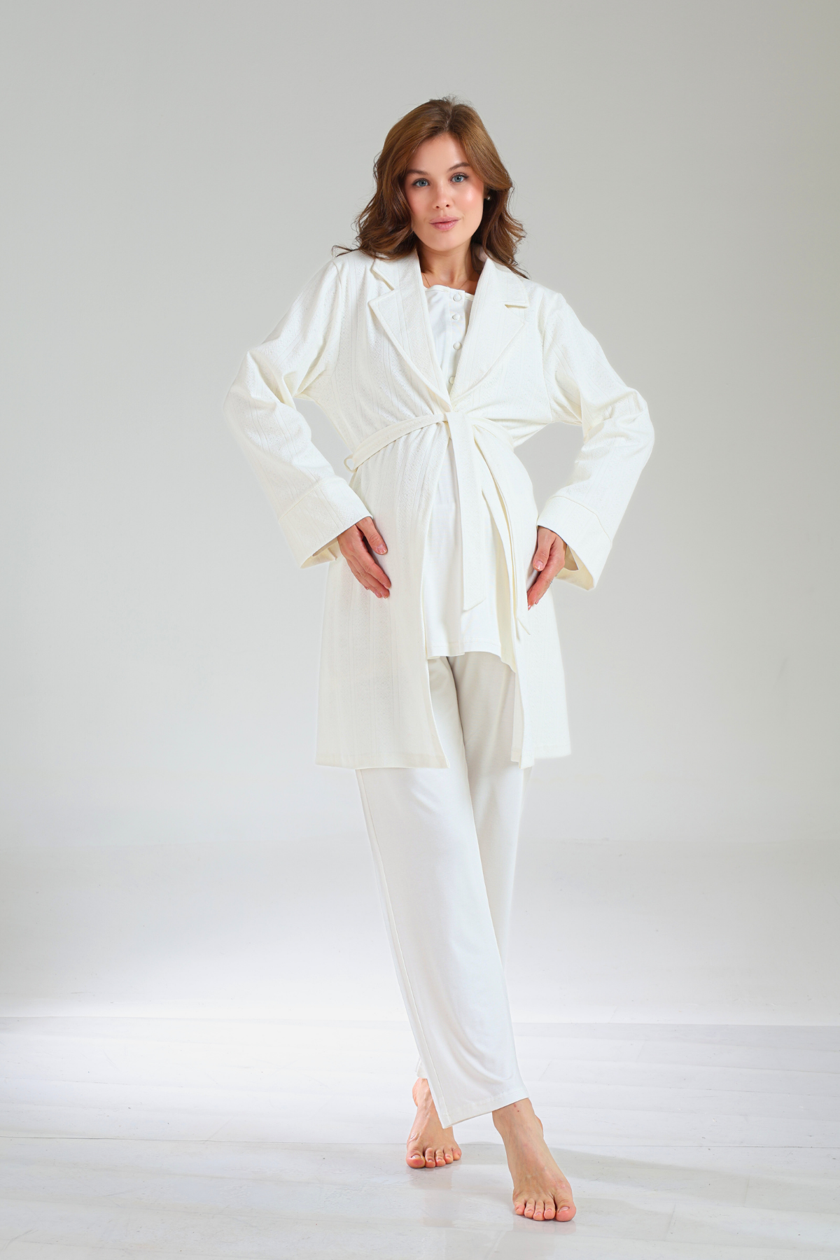 Kışlık Pamuklu Jakar Sabahlıklı Lohusa Pijama Takımı-1035