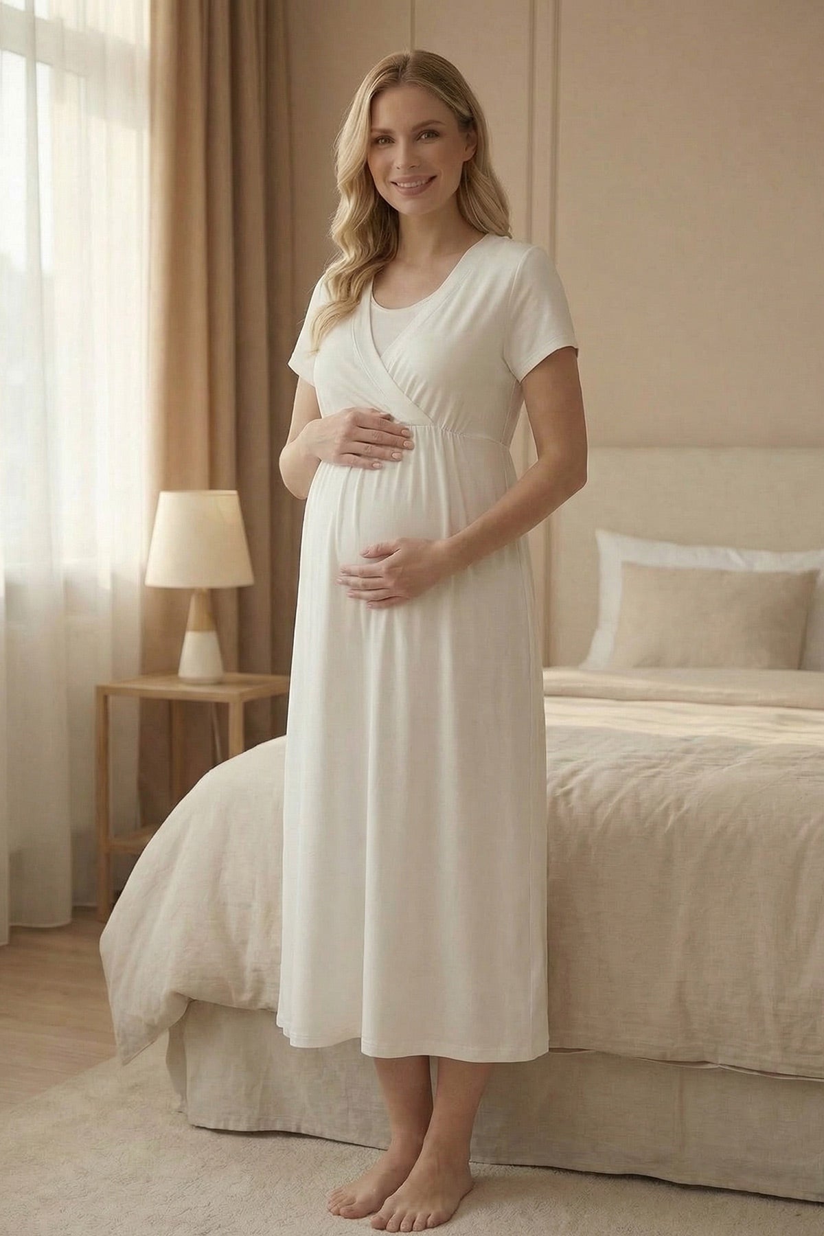 Yeni Sezon Fırfır Yakalı Sabahlıklı Lohusa Gecelik Takımı-2020