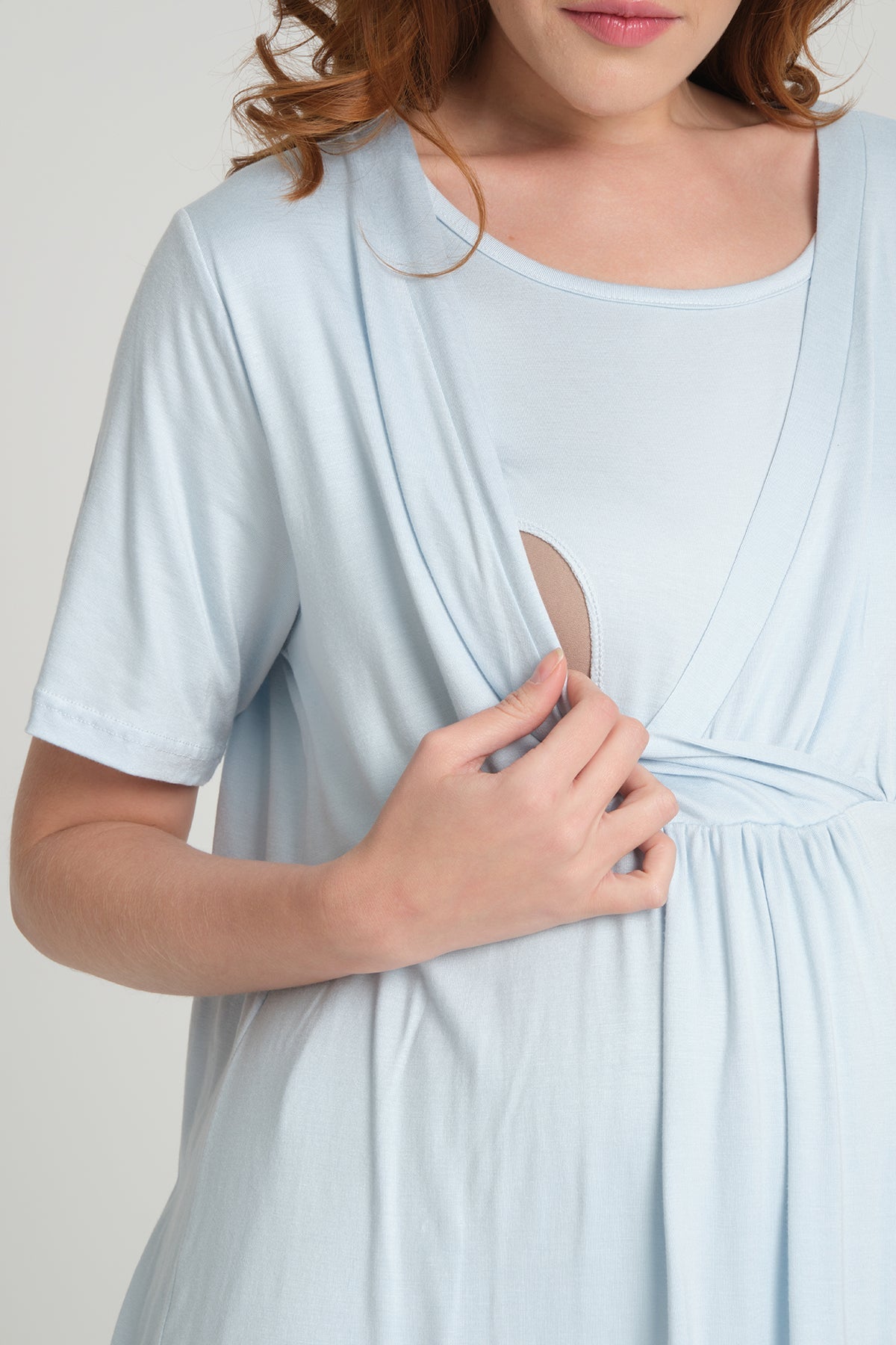 Mavi Volan Kol Sabahlıklı Kruvaze Lohusa Pijama Takımı - 2364