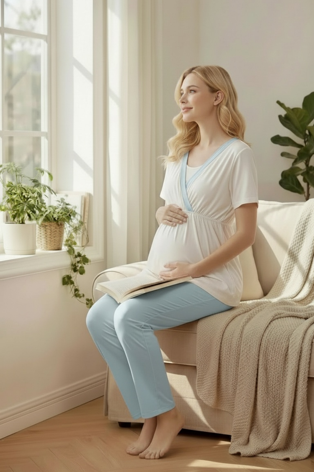 Yeni Sezon Fırfır Yakalı Mavi Detay Sabahlıklı Kruvaze Pijama Takımı-2013