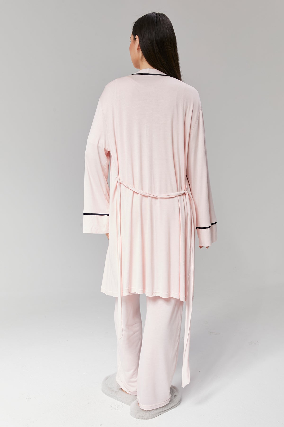 Pembe Biyeli Sabahlıklı Kruvaze Lohusa Pijama Takımı