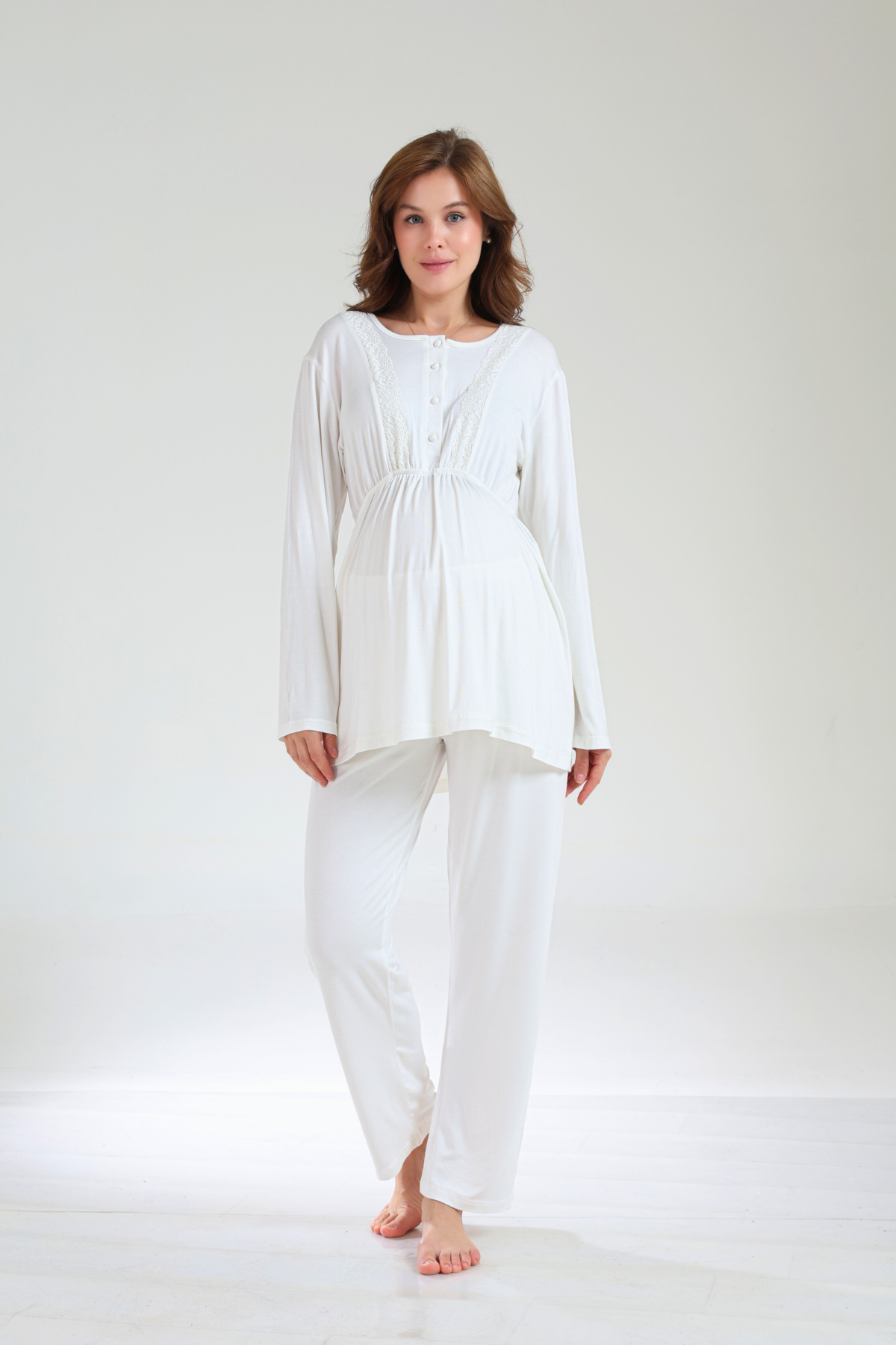 Kışlık Pamuklu Jakar Sabahlıklı Lohusa Pijama Takımı-1035