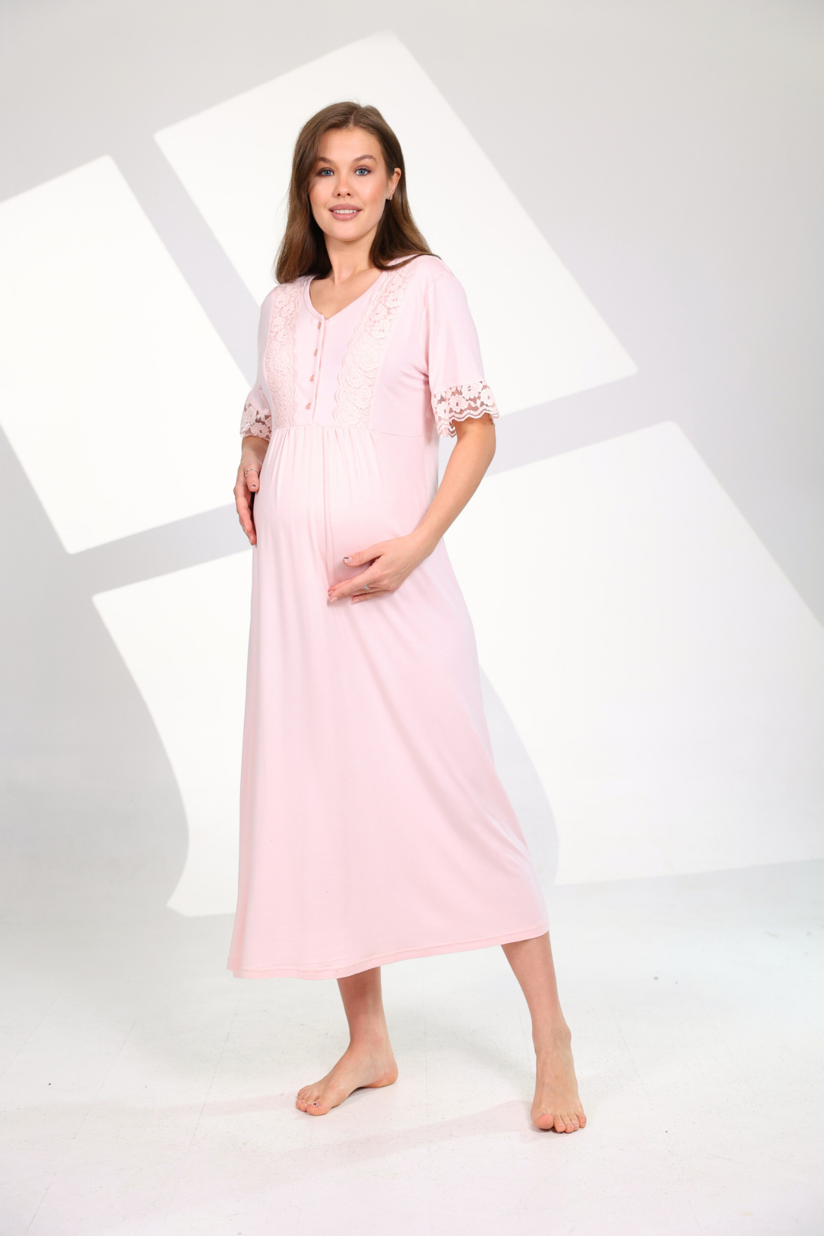 Çiçek Desenli Yumuşak Dokulu Sabahlıklı Lohusa Gecelik Takımı- 700