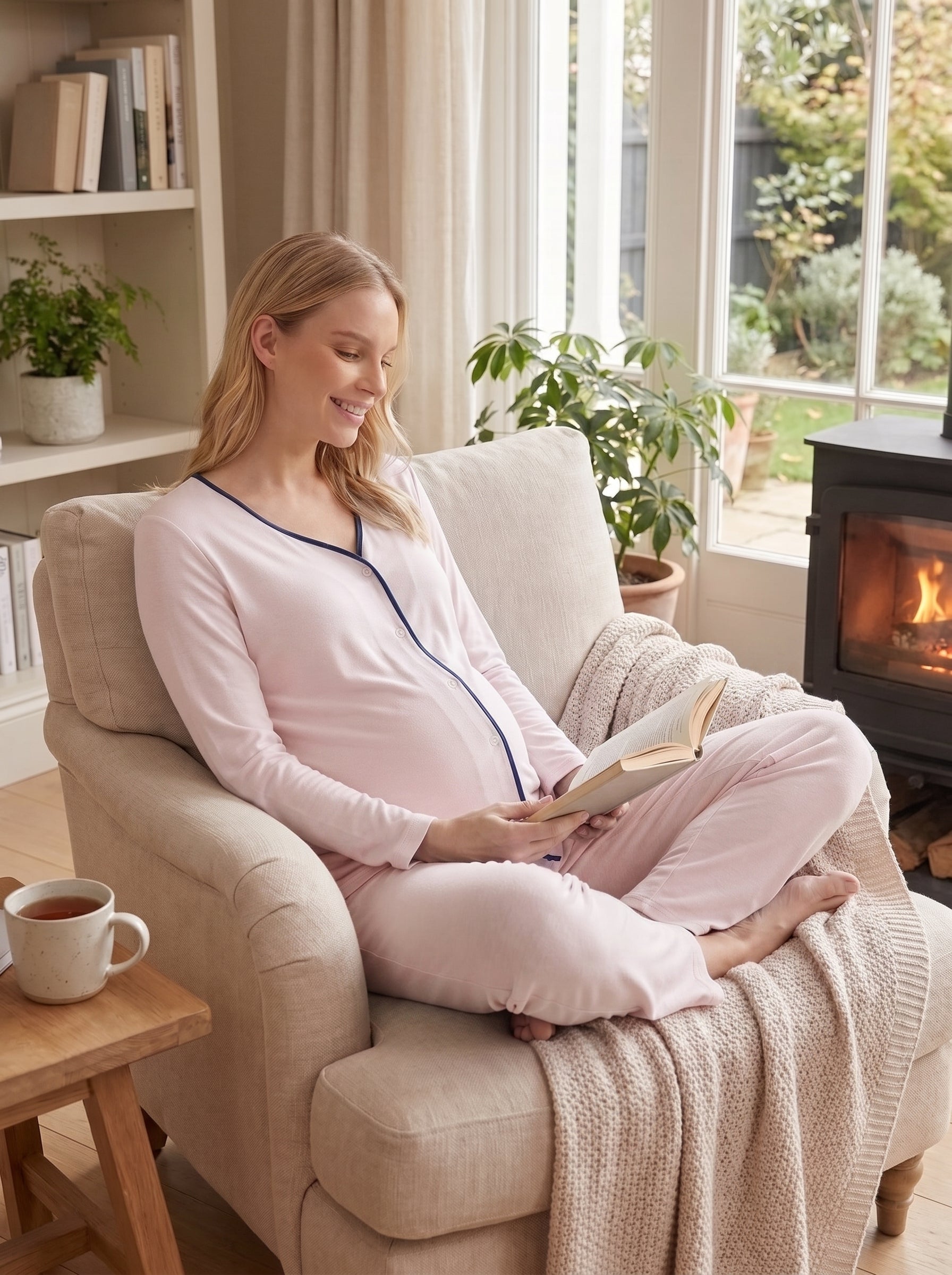 Yeni Sezon Pembe Viskon Önden Düğmeli Lohusa Pijama Takımı-2232
