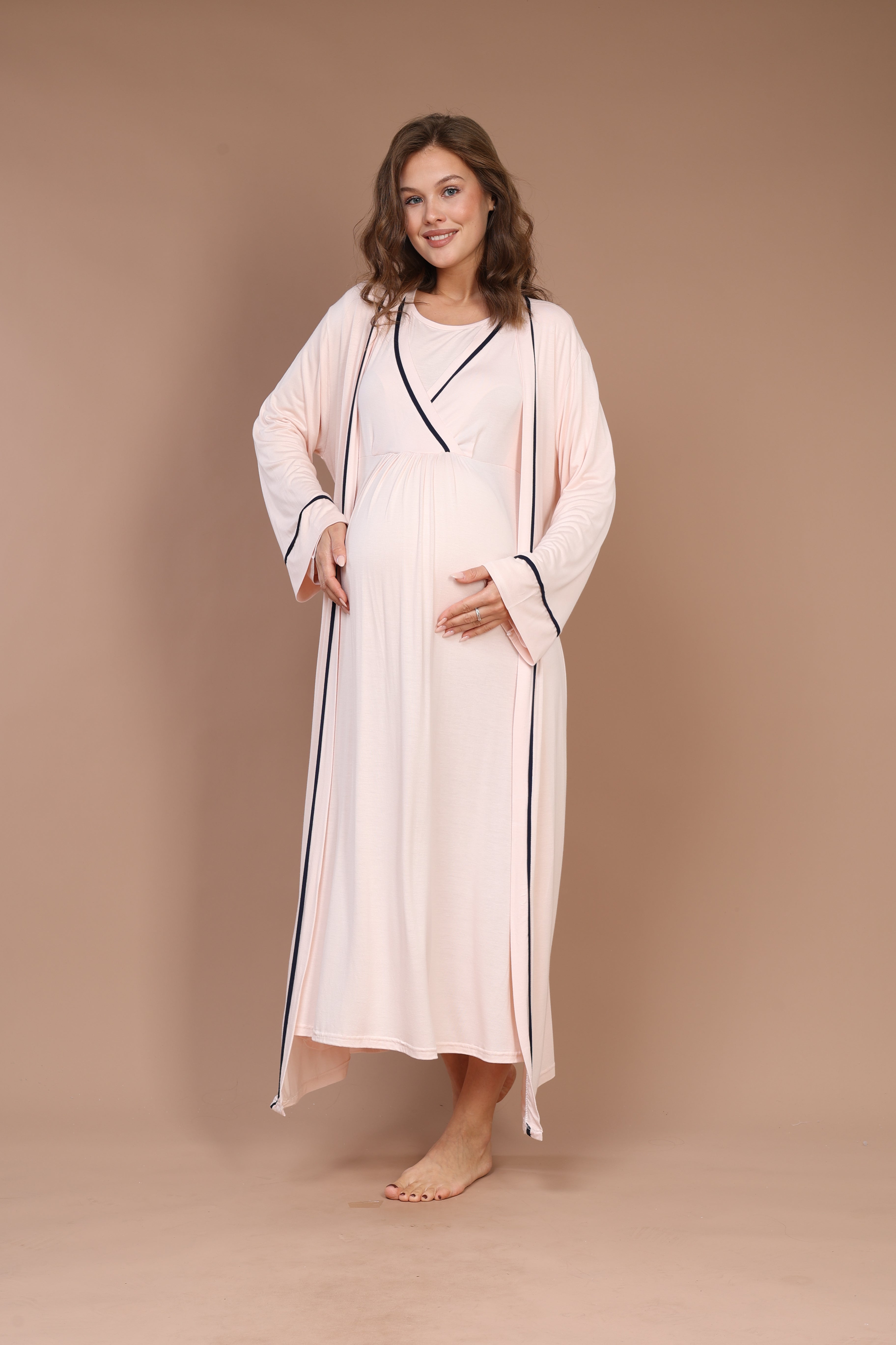 Gizli Emzirme Özellikli Biyeli Sabahlıklı Lohusa Gecelik Takımı 543