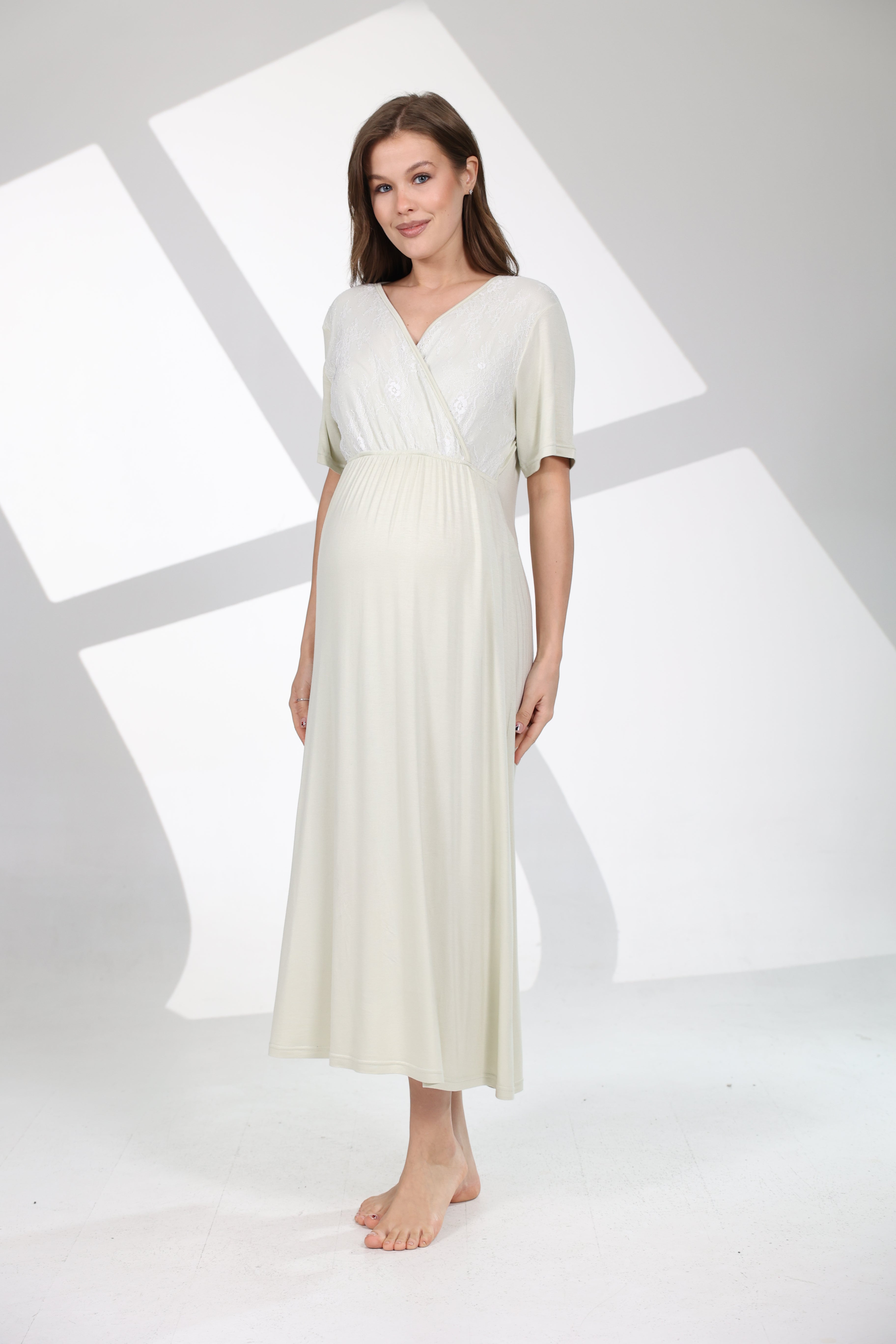 Mevsimlik Yumuşak Dokulu Mint Yeşili Sabahlıklı Lohusa Gecelik Takımı 702