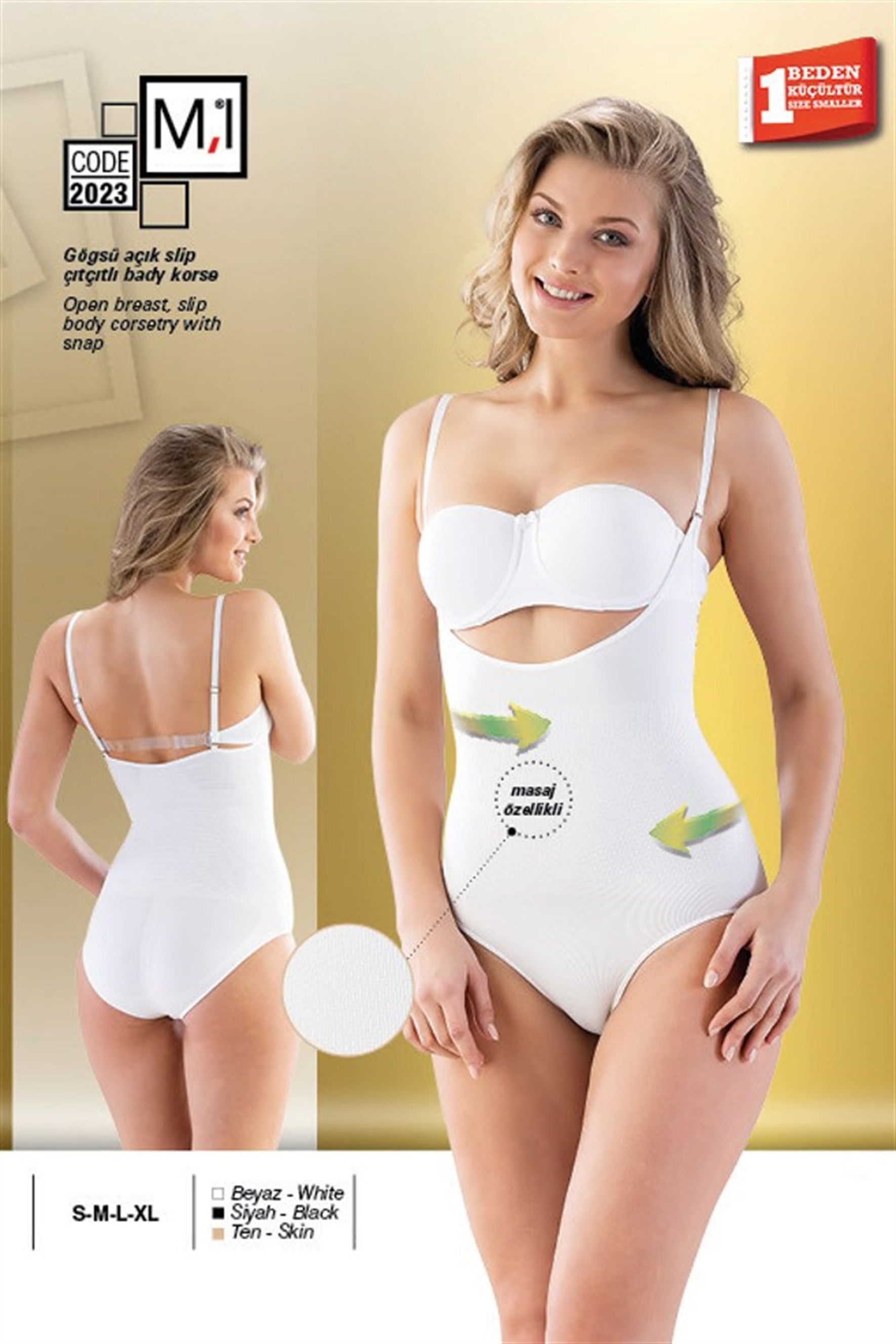 Emay 2023 Göğsü Açık Slip Çıtçıtlı Body Dikişsiz Lohusa Korse - Rimel Homewear
