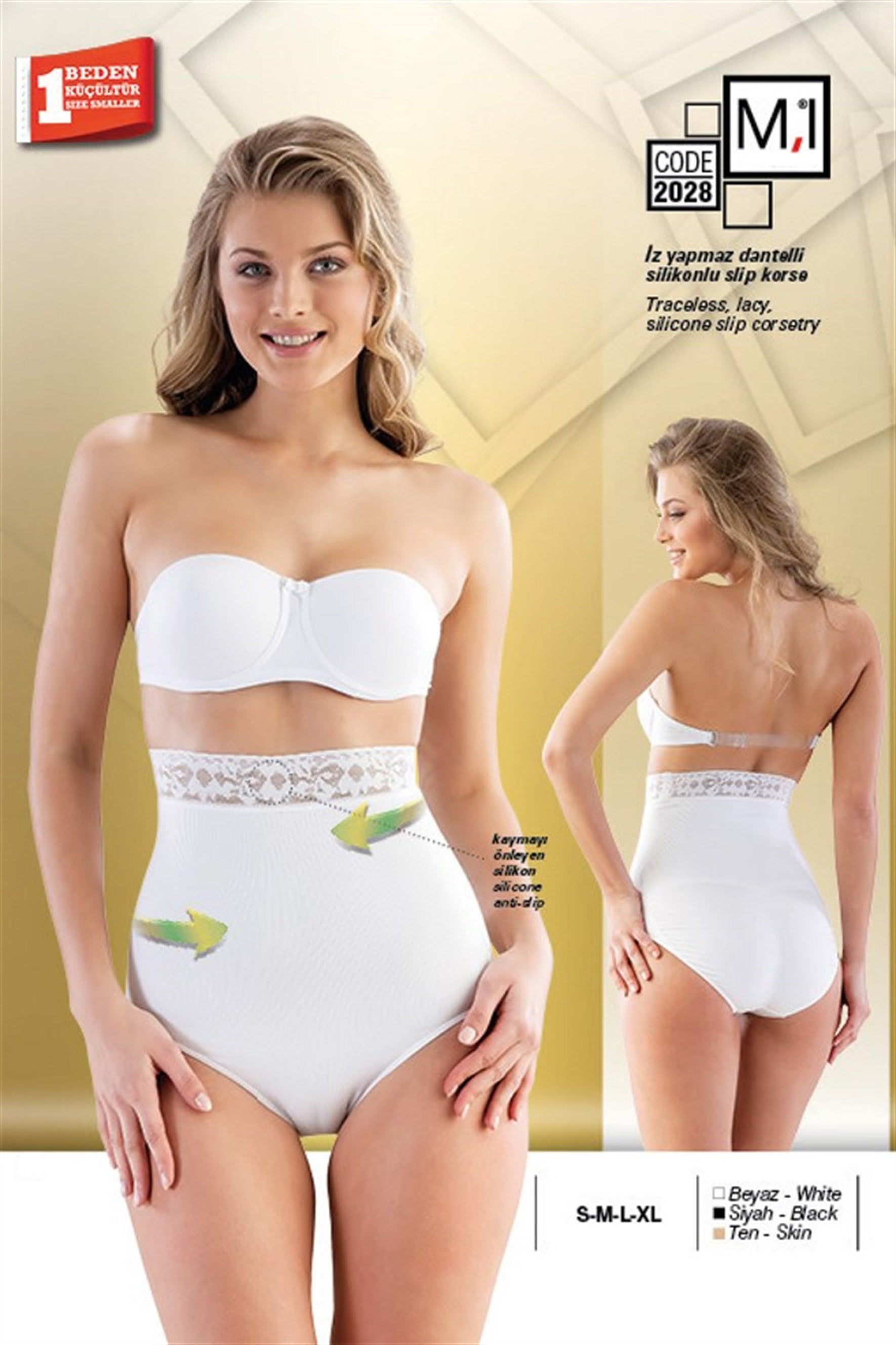 Emay 2028 Dikişsiz İz Yapmaz Beli Dantelli Silikonlu Slip Lohusa Korse - Rimel Homewear