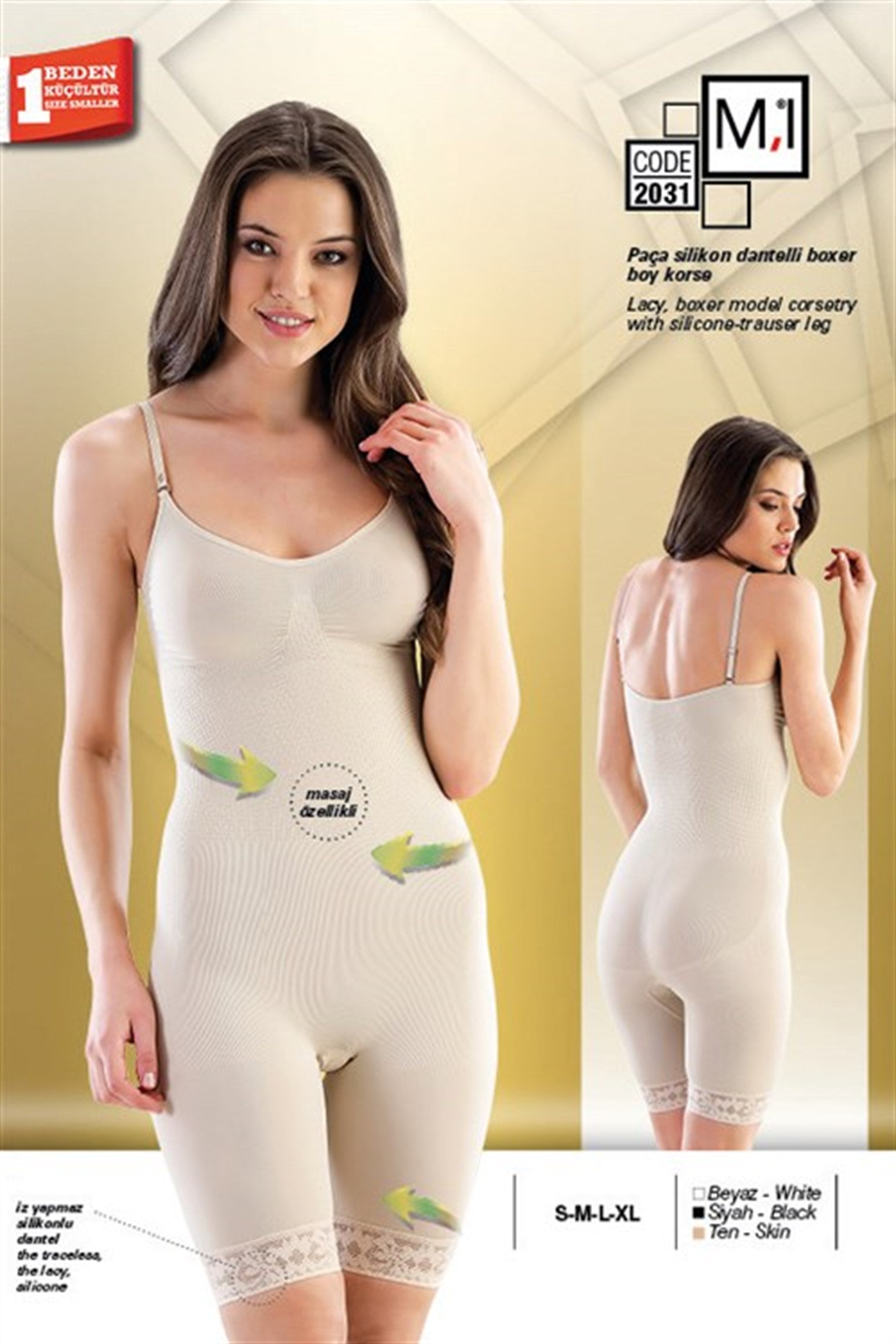 Emay 2031 Dikişsiz Paça Silikon Dantelli Boxer Boy Lohusa Korse - Rimel Homewear