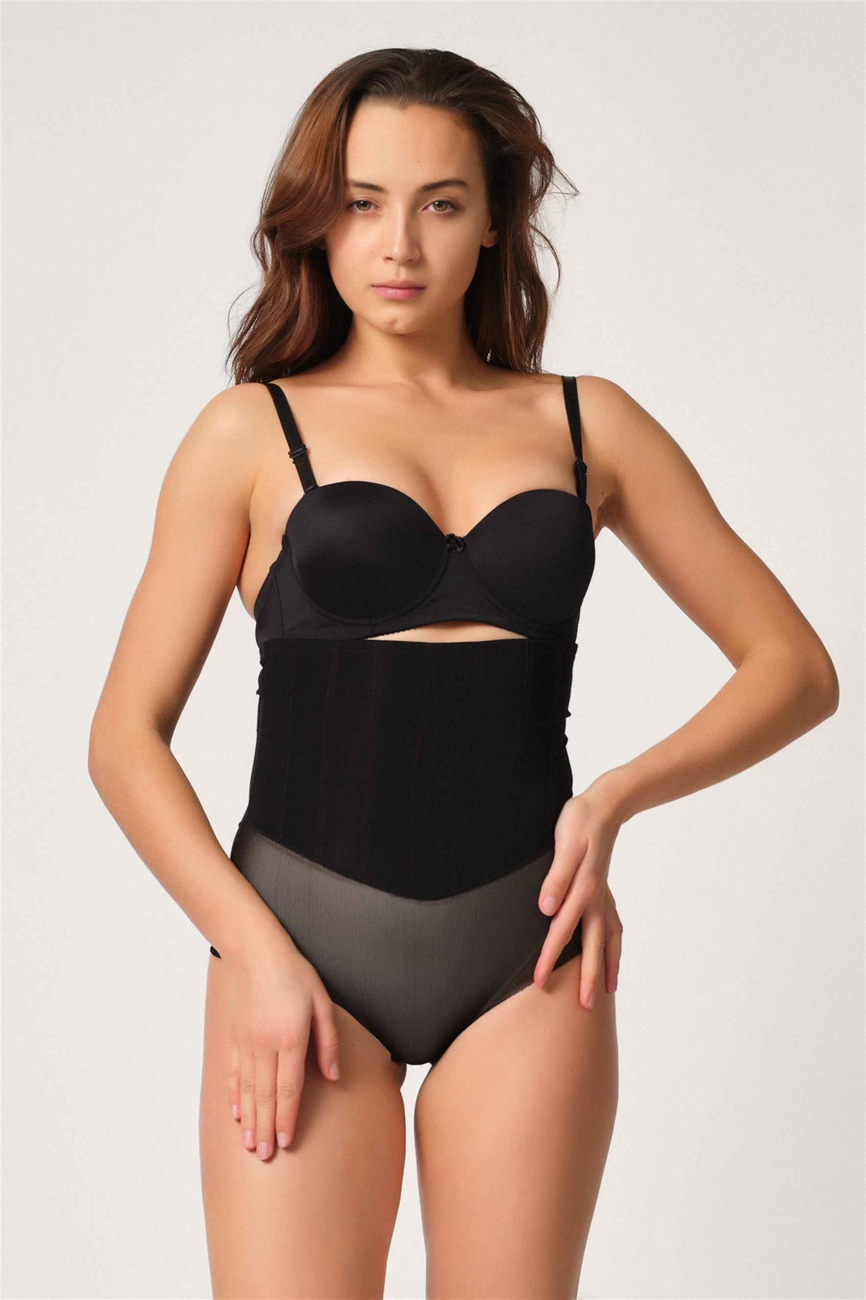 Emay 2945 Tül Karyokalı Lazer Slip Lohusa Korse Beyaz - Rimel Homewear