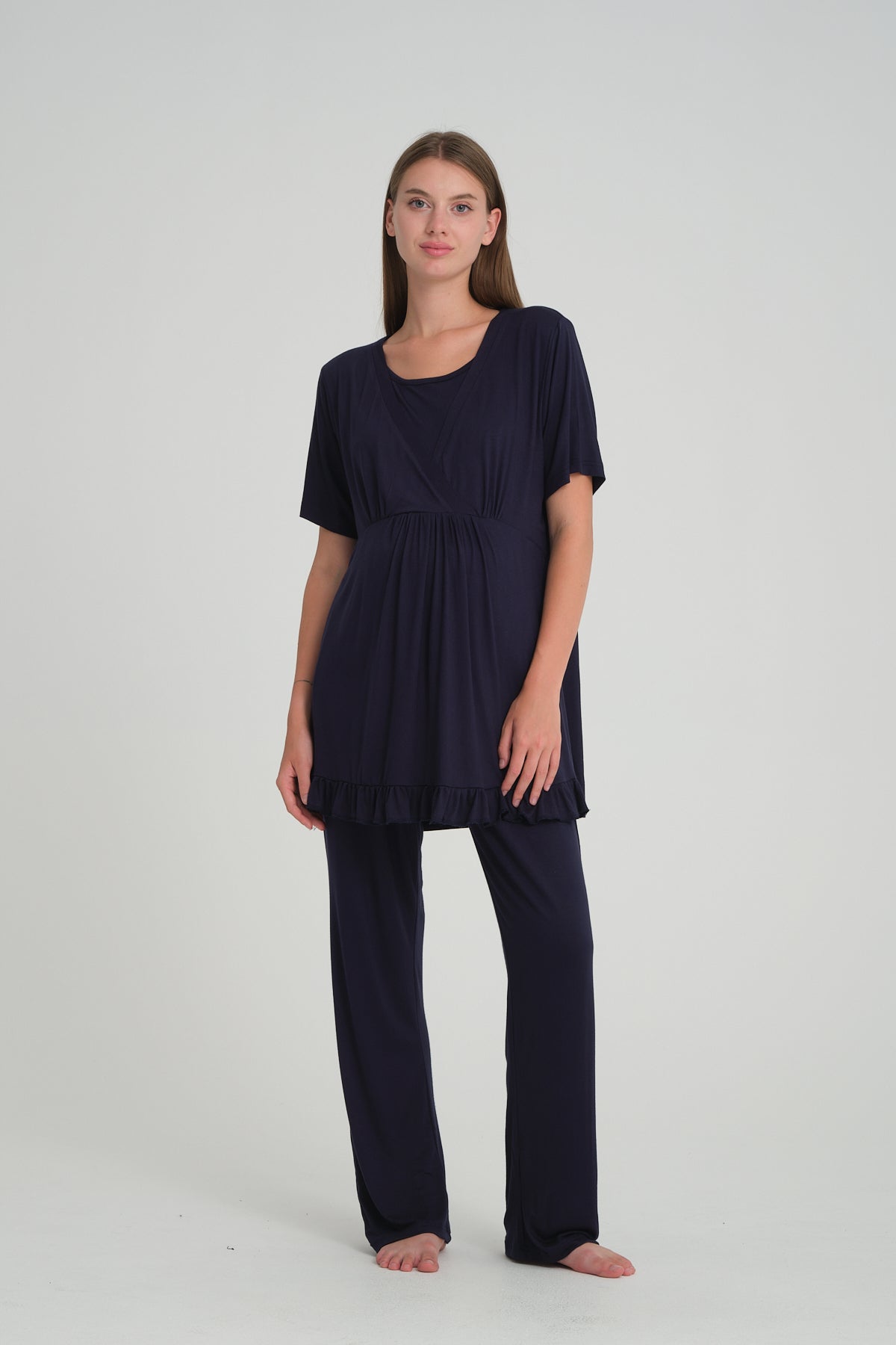 Sabahlıklı V Yaka Emzirme Özellikli Lohusa Pijama Takımı 532