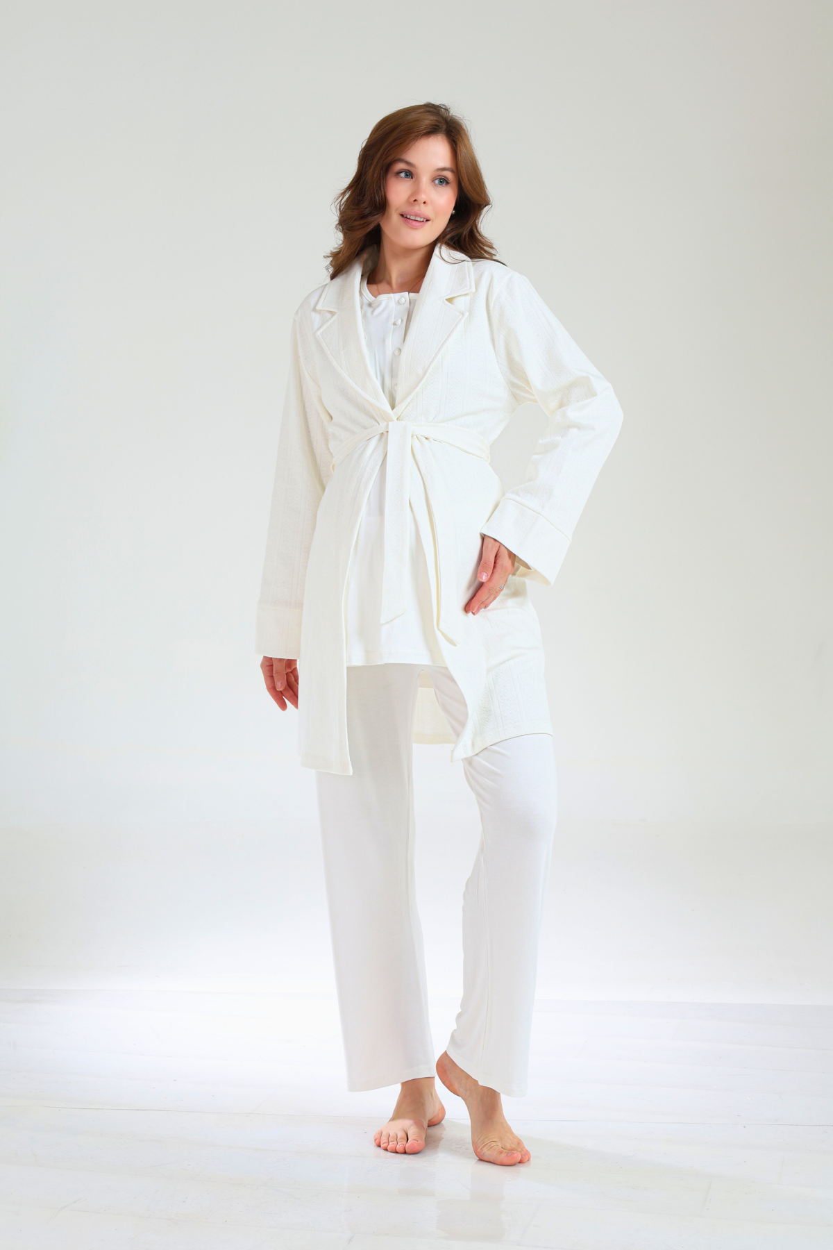 Kışlık Pamuklu Jakar Sabahlıklı Lohusa Pijama Takımı-1035