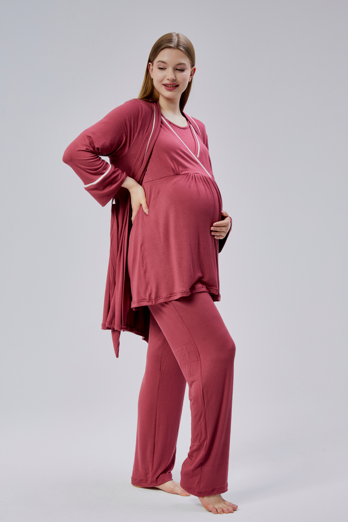 Narçiçeği Biyeli Sabahlıklı Lohusa Pijama Takımı-810