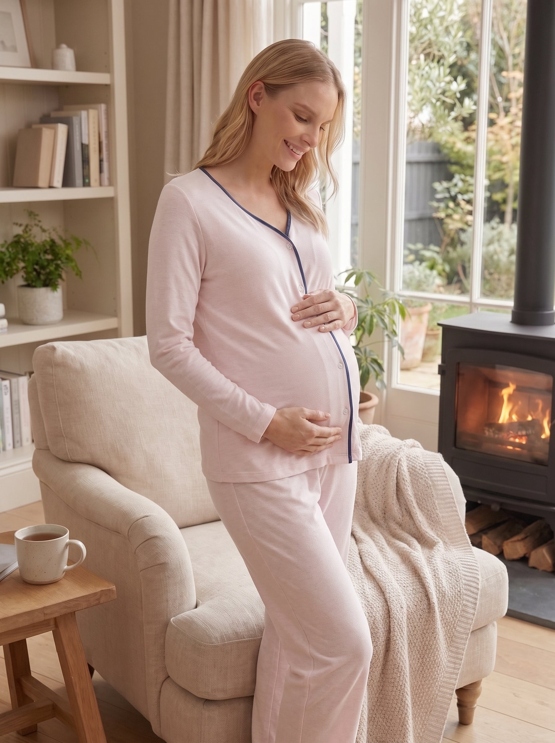 Yeni Sezon Pembe Viskon Önden Düğmeli Lohusa Pijama Takımı-2232