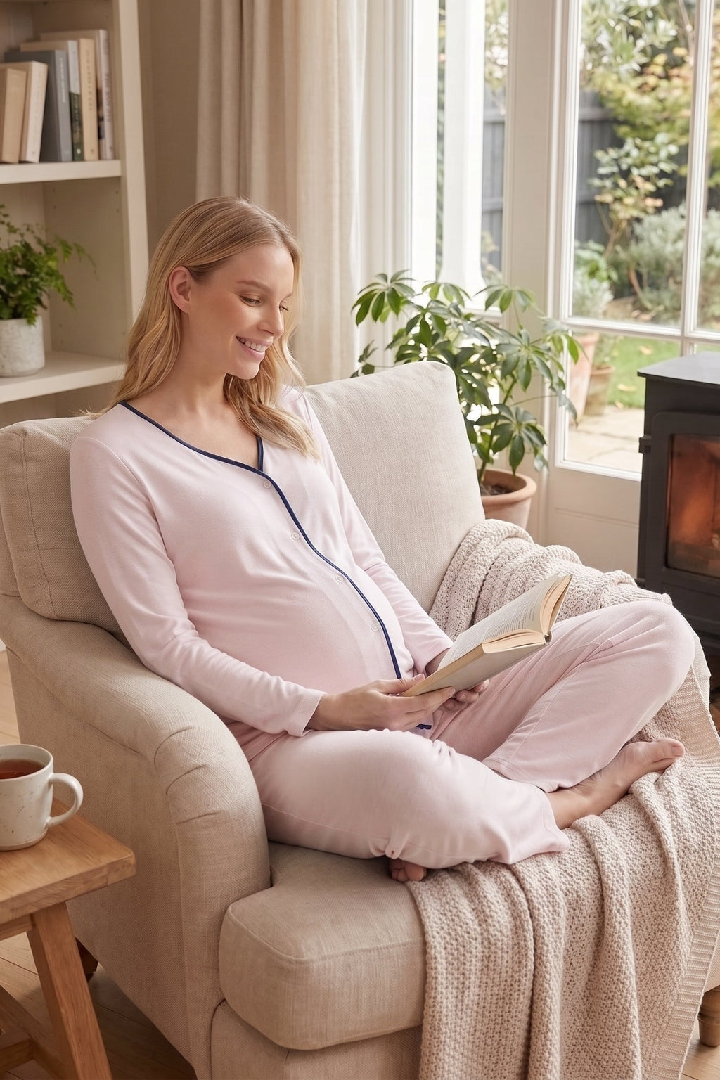 Yeni Sezon Pembe Viskon Önden Düğmeli Lohusa Pijama Takımı-2232