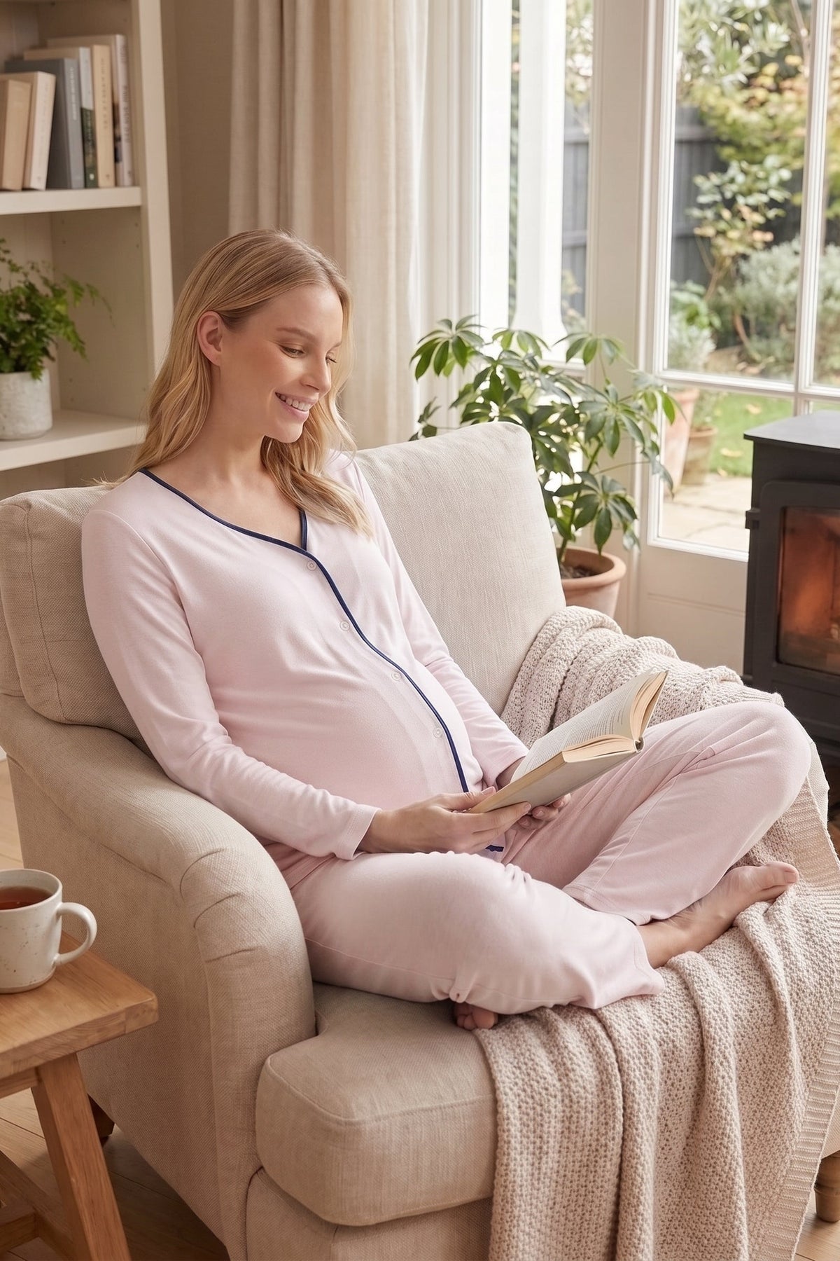 Yeni Sezon Pembe Viskon Önden Düğmeli Lohusa Pijama Takımı-2232