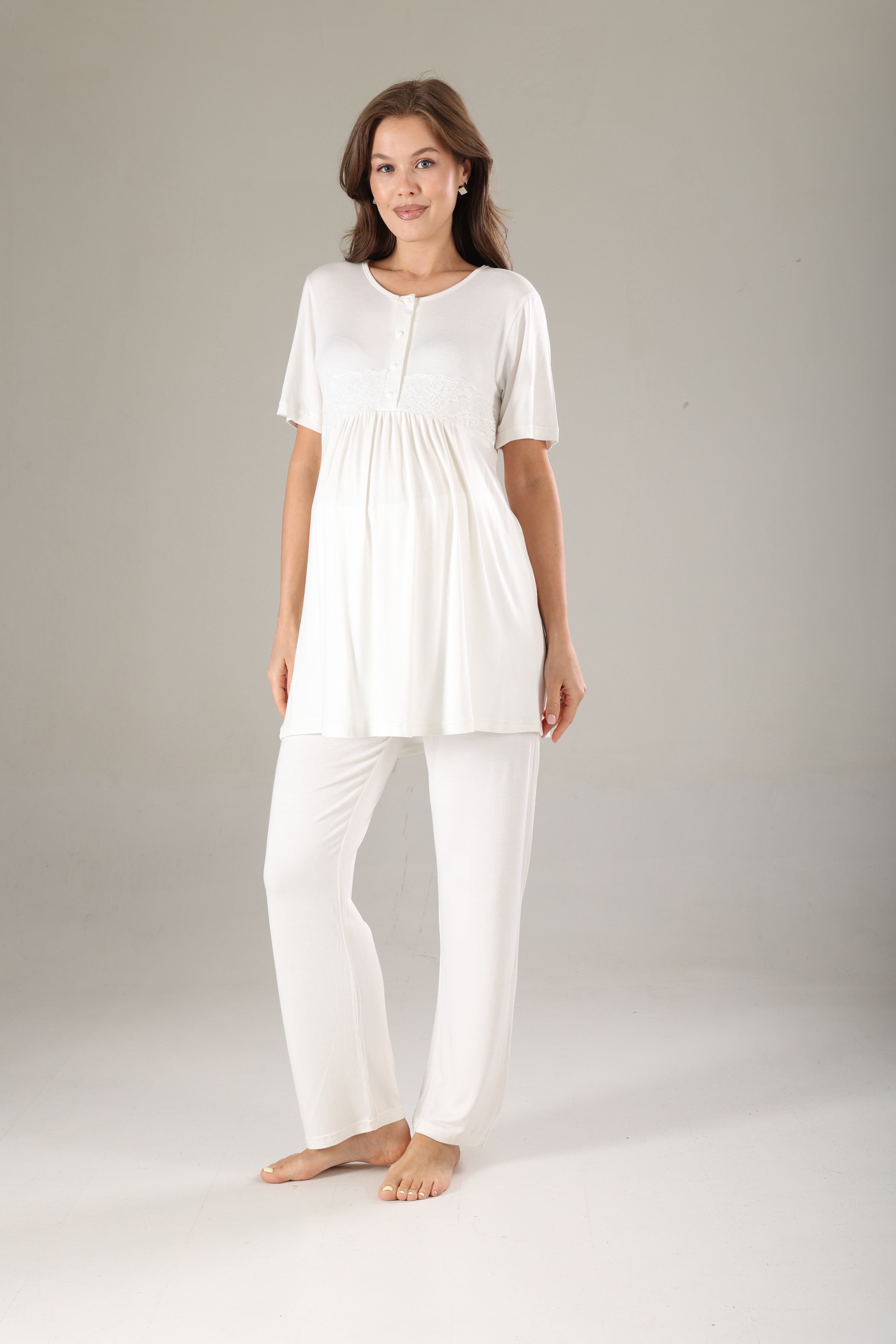 Mint Desenli Şifon Sabahlıklı Lohusa Pijama Takımı 811